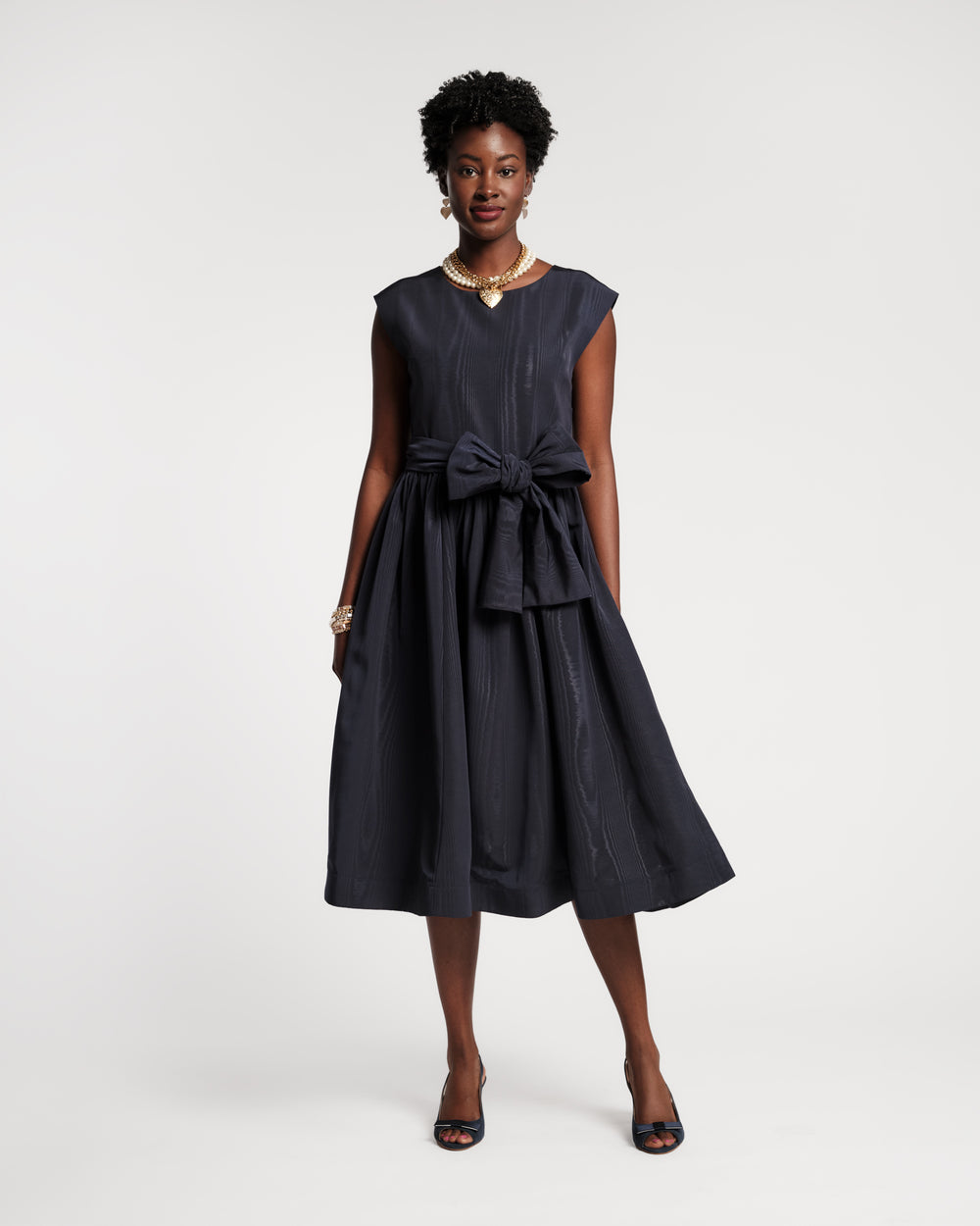 Bow Dress - Navy Moire Dresses Frances Valentine