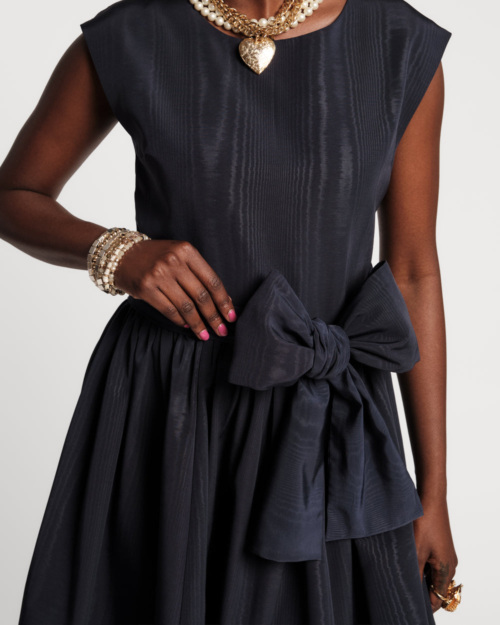 Bow Dress - Navy Moire Dresses Frances Valentine