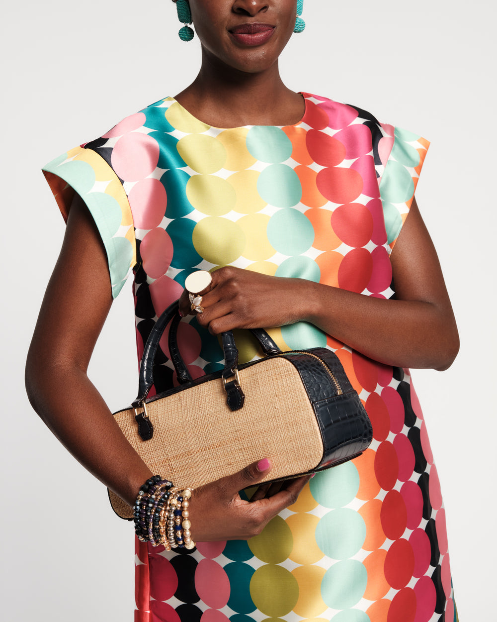 E/W Tote Raffia - Natural/Navy Handbag Frances Valentine