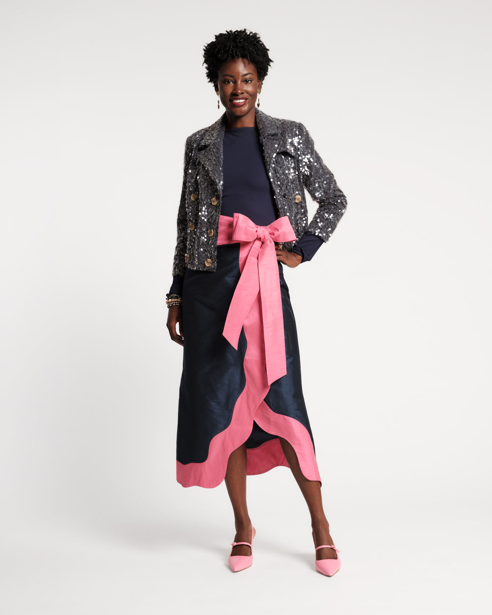 Wave Wrap Skirt - Navy/Pink Skirts Frances Valentine