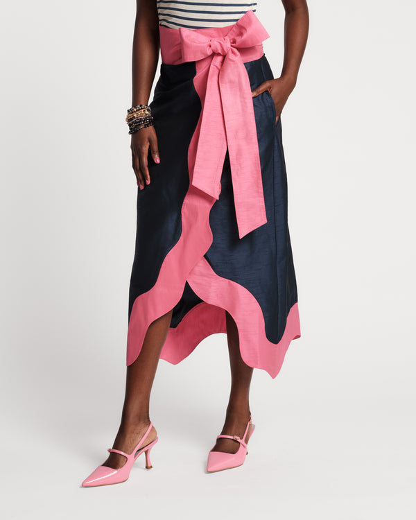 Wave Wrap Skirt - Navy/Pink Skirts Frances Valentine