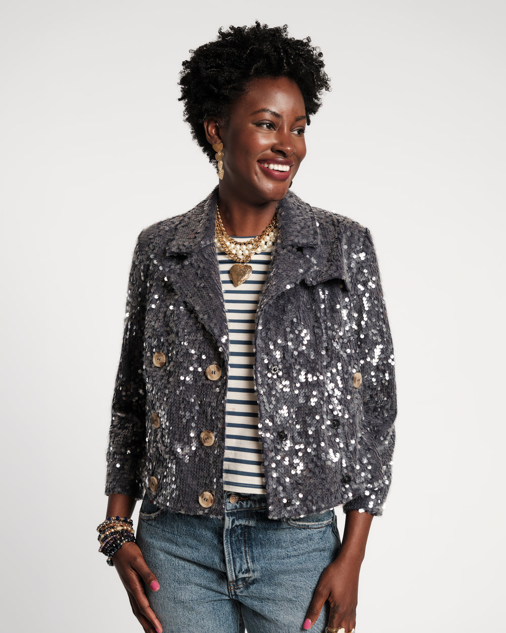 Sequin Moto Jacket - Navy Coats & Jackets Frances Valentine