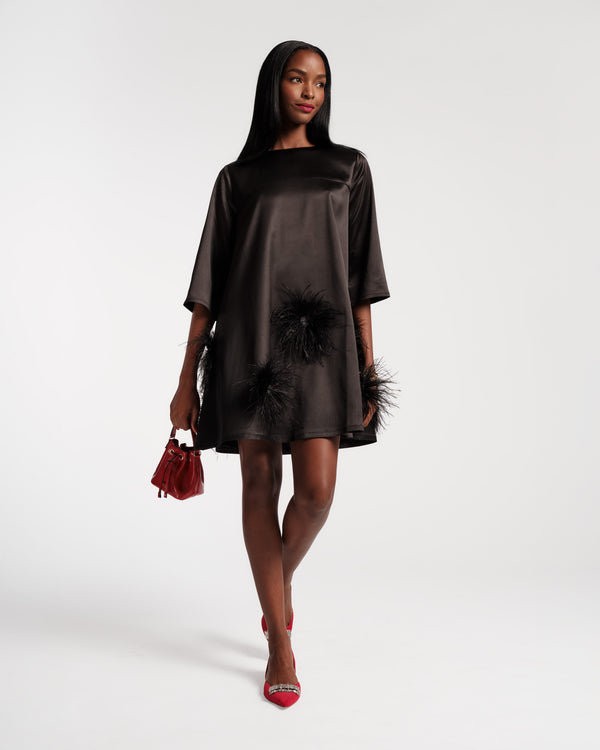 Edie Feather Mini Dress - Black/Black - Frances Valentine