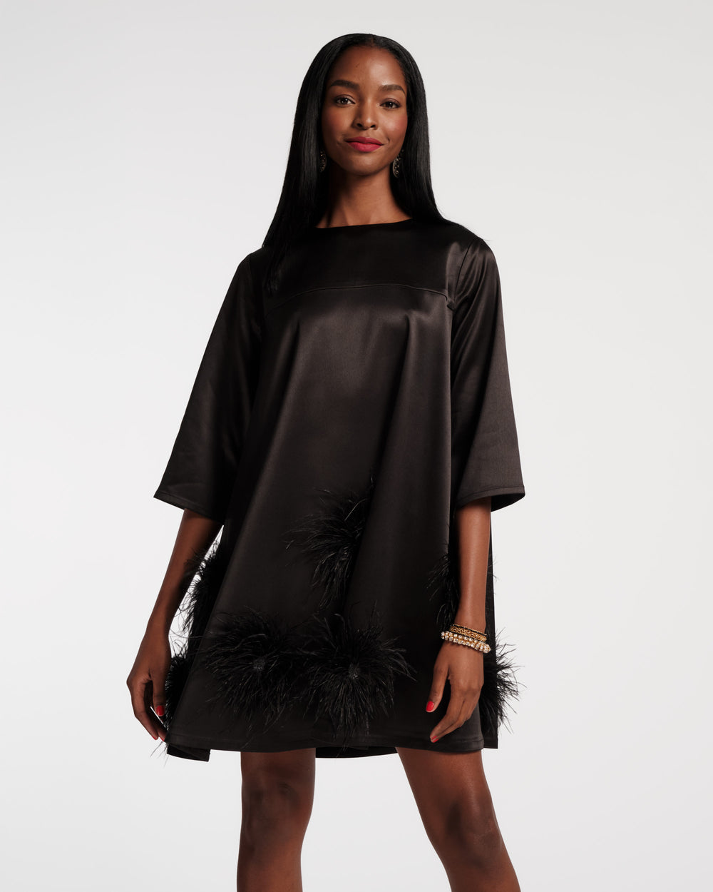 Edie Feather Mini Dress - Black/Black - Frances Valentine