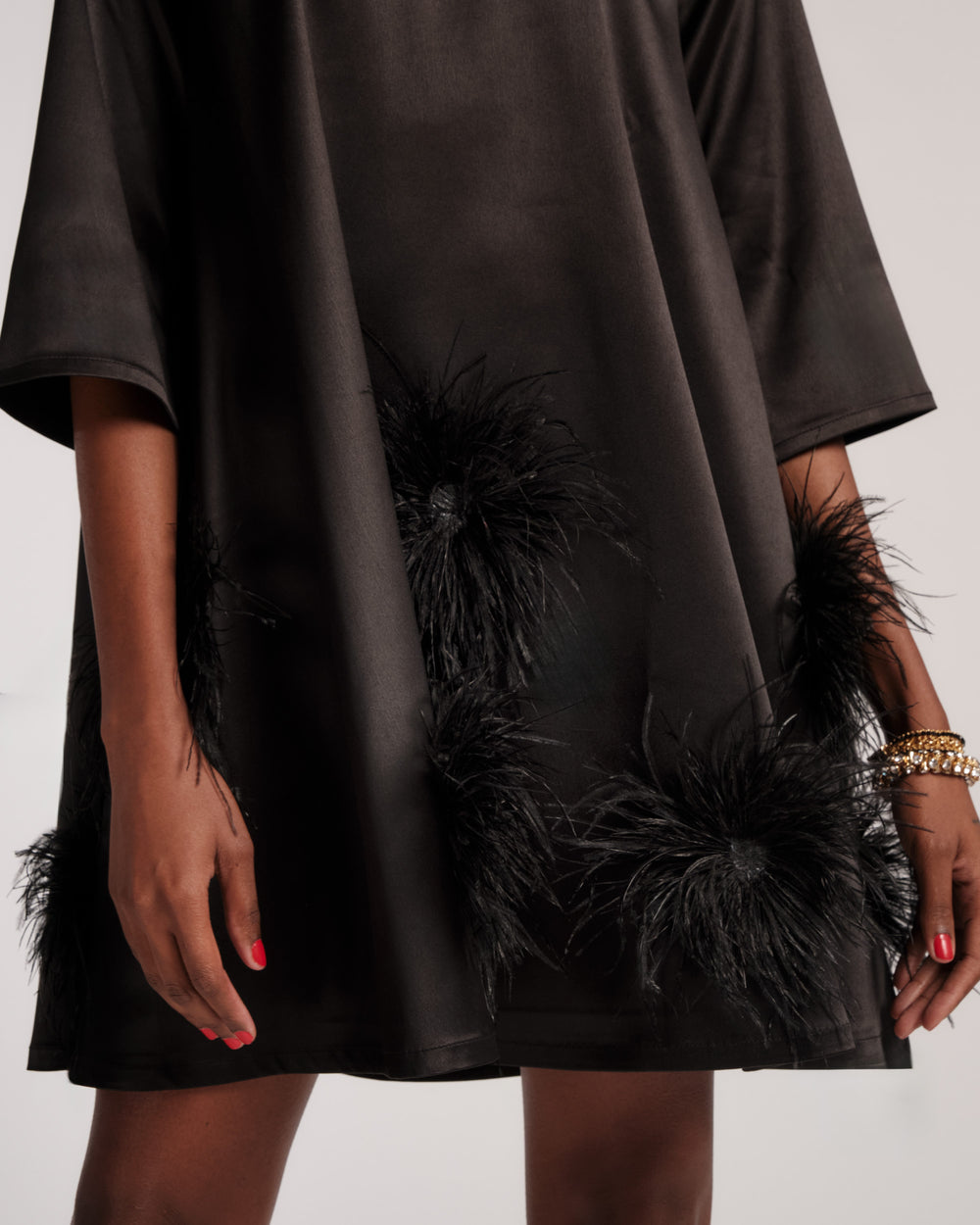 Edie Feather Mini Dress - Black/Black - Frances Valentine