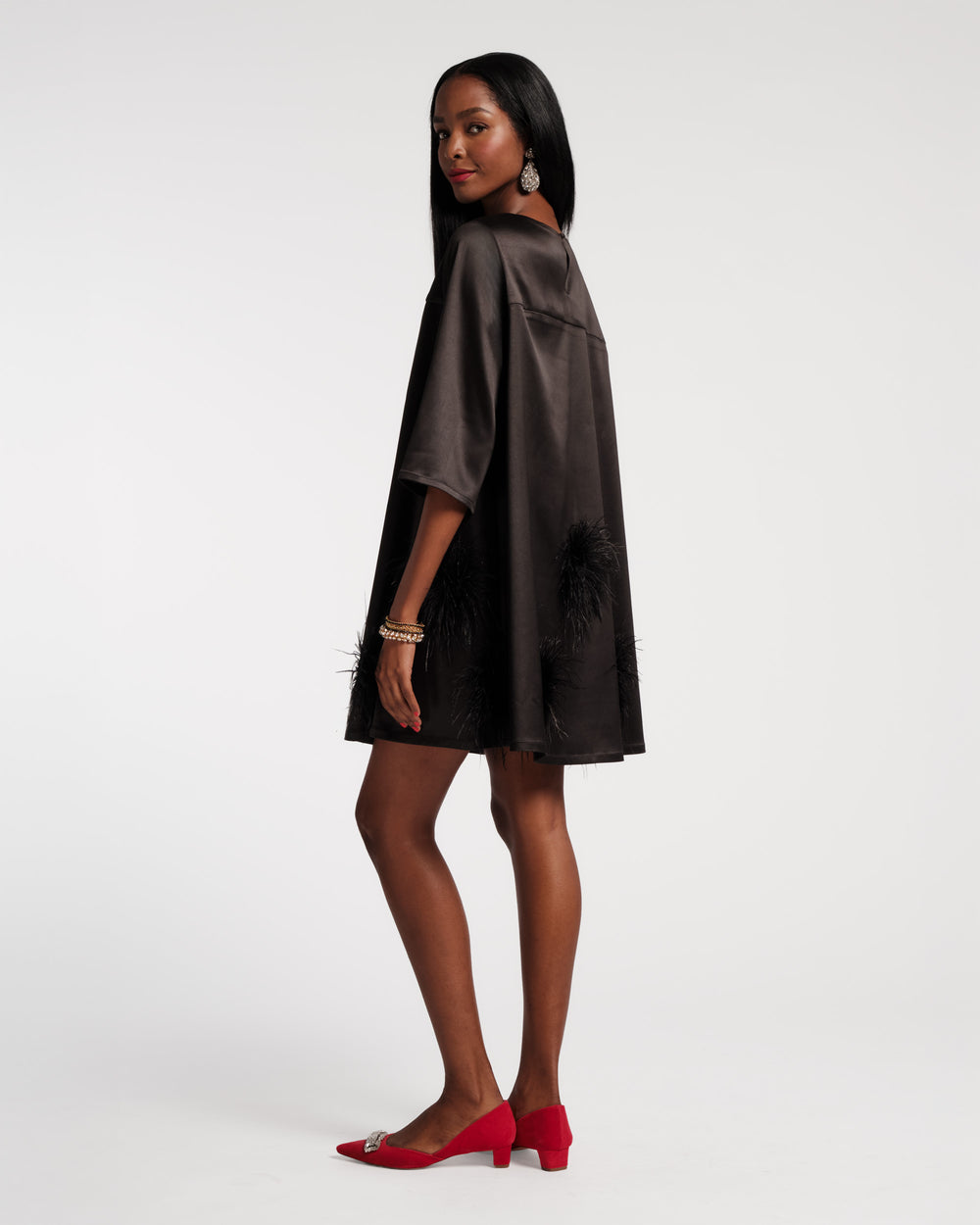 Edie Feather Mini Dress - Black/Black S Edie Feather Mini Dress - Black/Black S