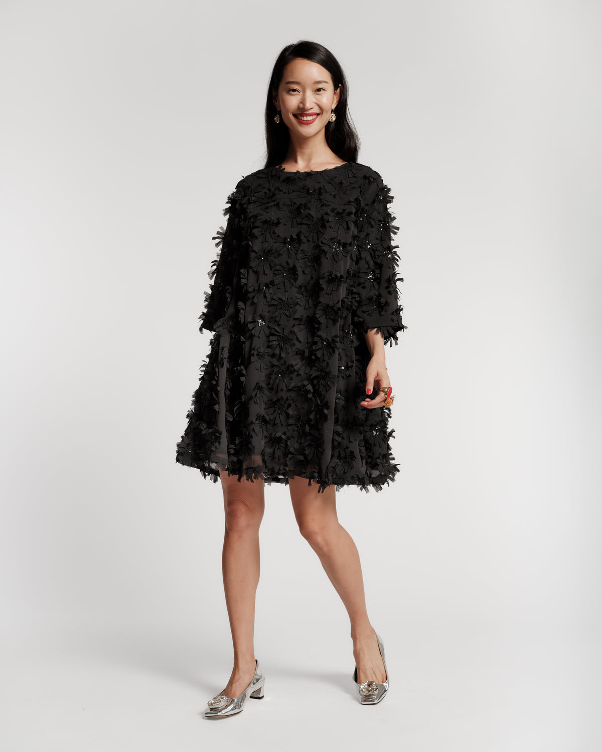 Edie Mini Dress - Daisy Applique Black – Frances Valentine