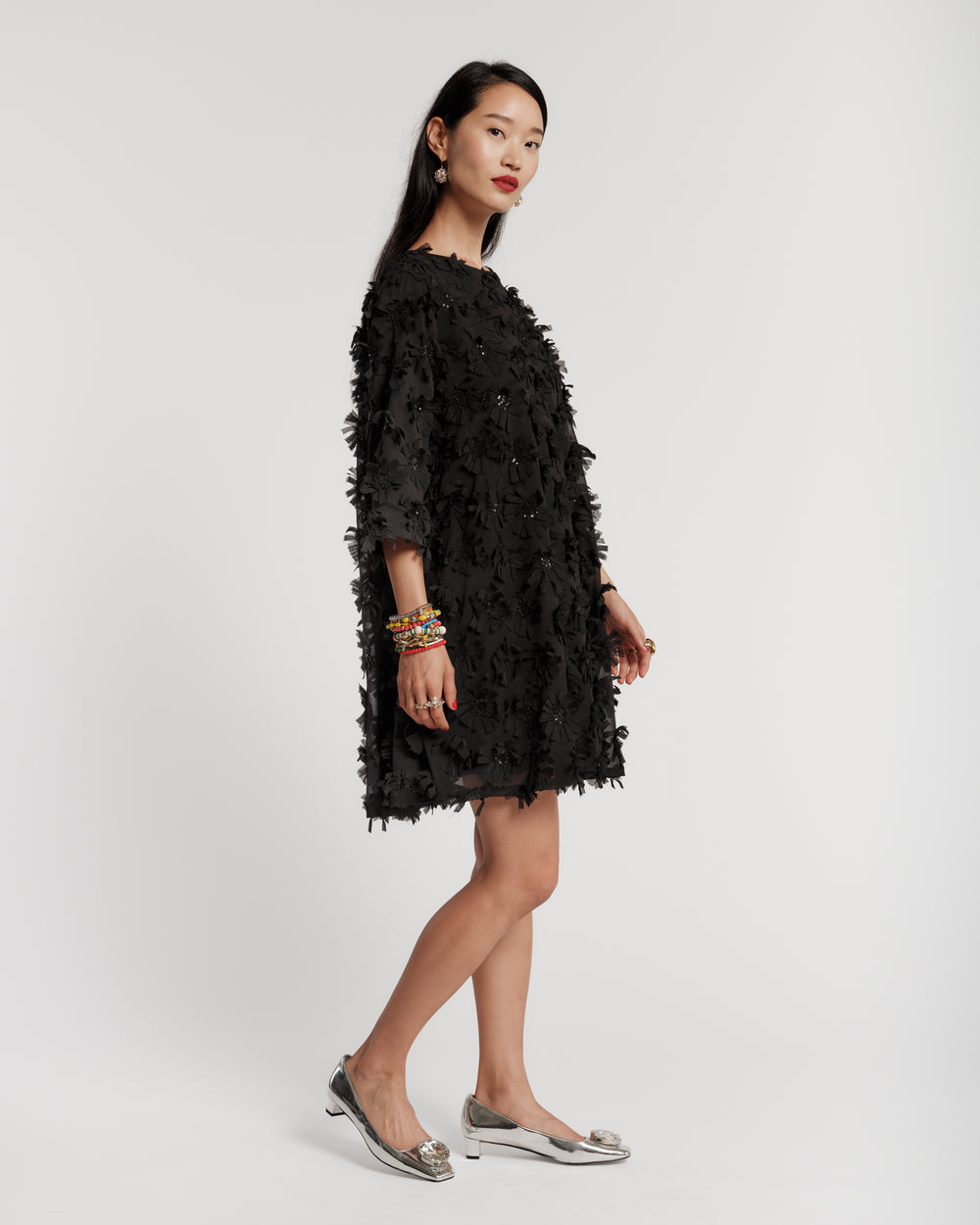 Edie Mini Dress - Daisy Applique Black Dresses Frances Valentine