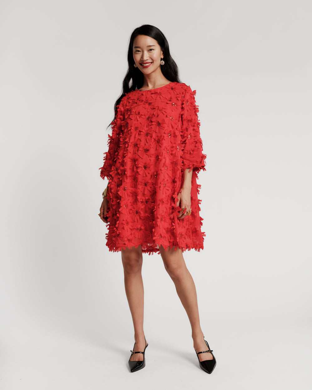 Edie Mini Dress - Daisy Applique Red Dresses Frances Valentine