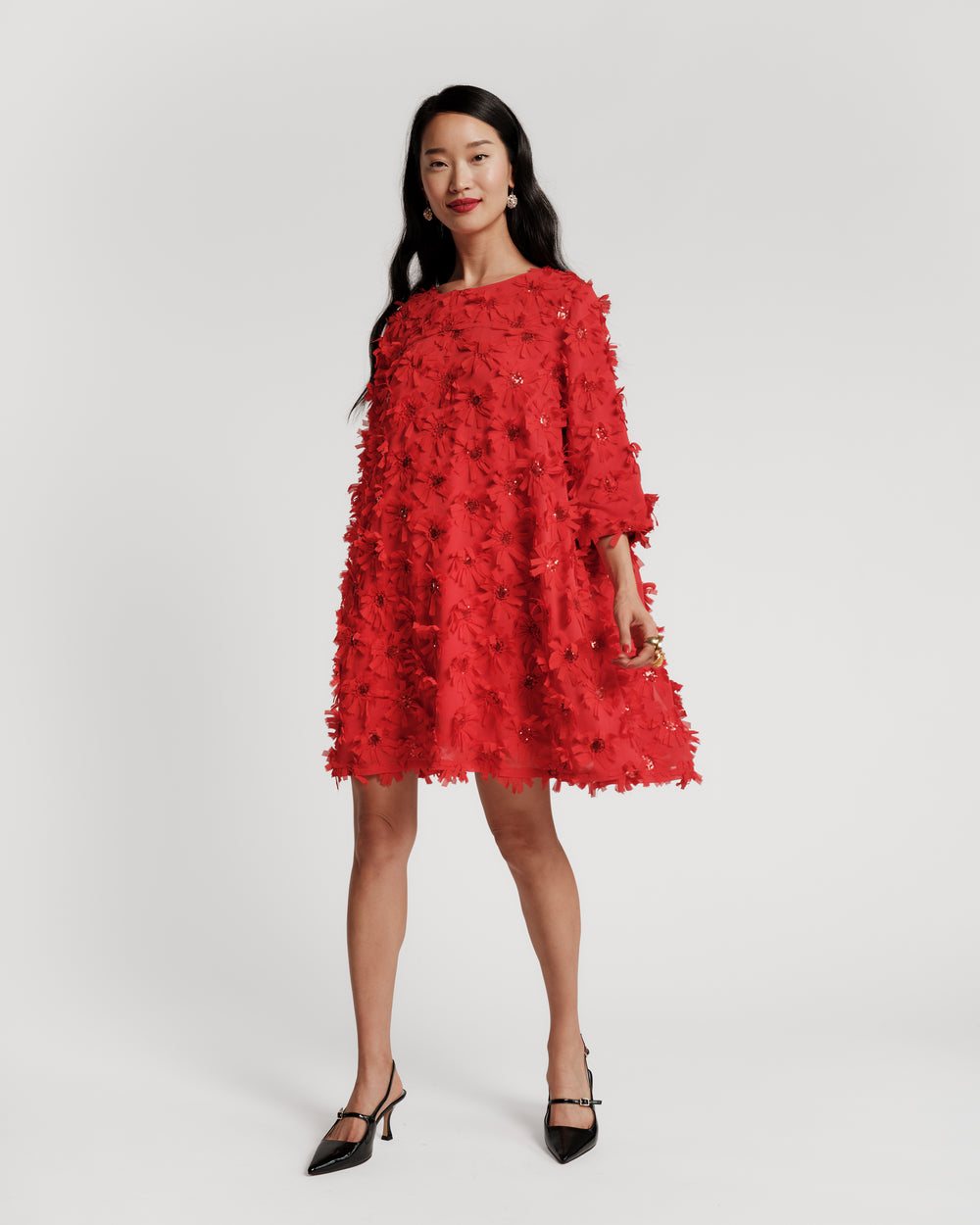 Edie Mini Dress - Daisy Applique Red Dresses Frances Valentine