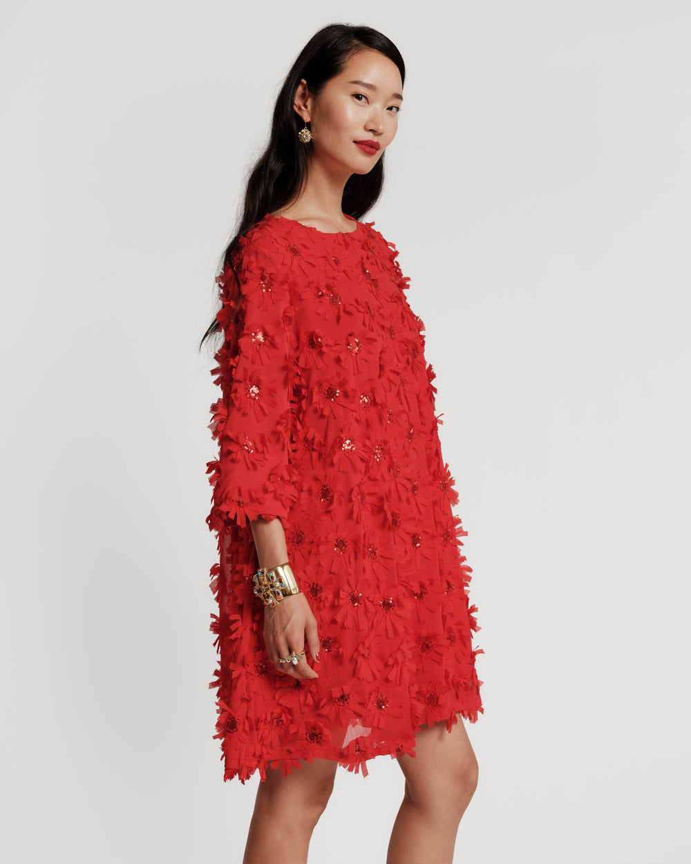 Edie Mini Dress - Daisy Applique Red Dresses Frances Valentine