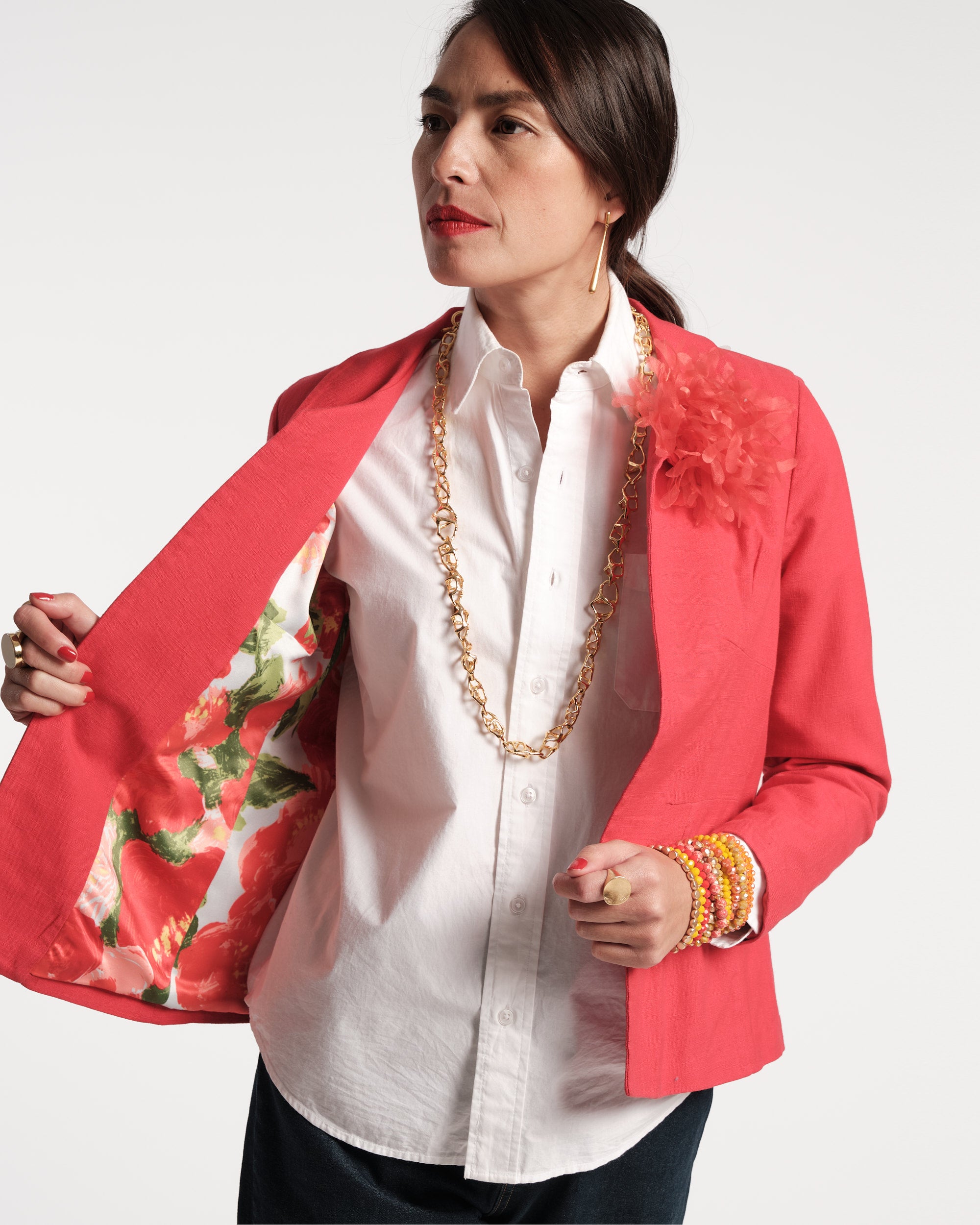 Elle Linen Blazer Red