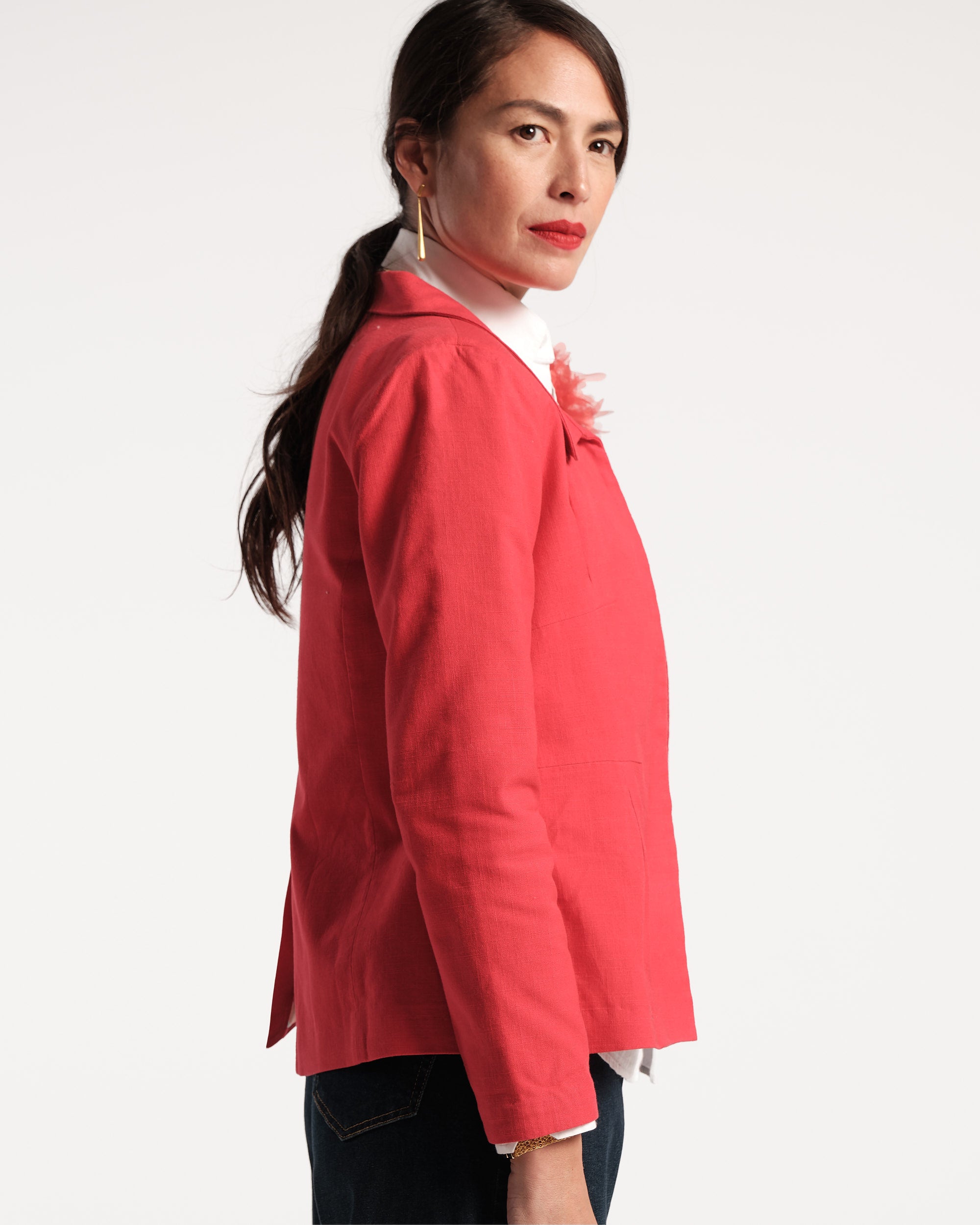 Elle Linen Blazer Red