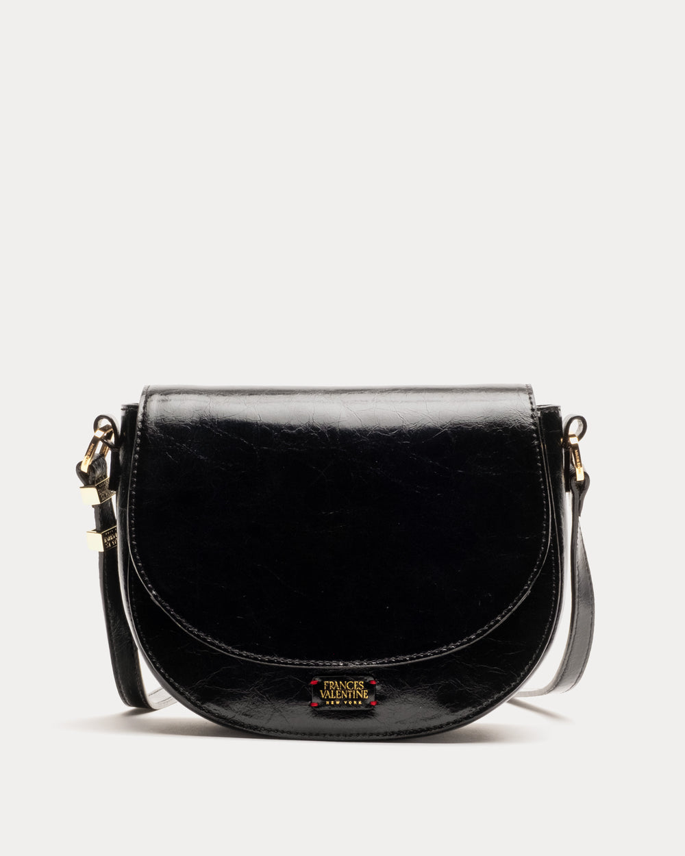 Ellen Saddle Bag - Crinkled Leather Black Small Crossbody Frances Valentine