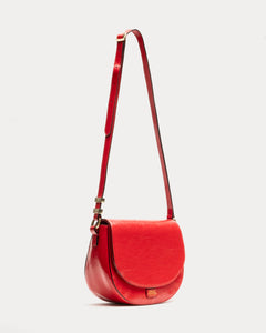 Ellen Saddle Bag Crinkled Leather Red - Frances Valentine