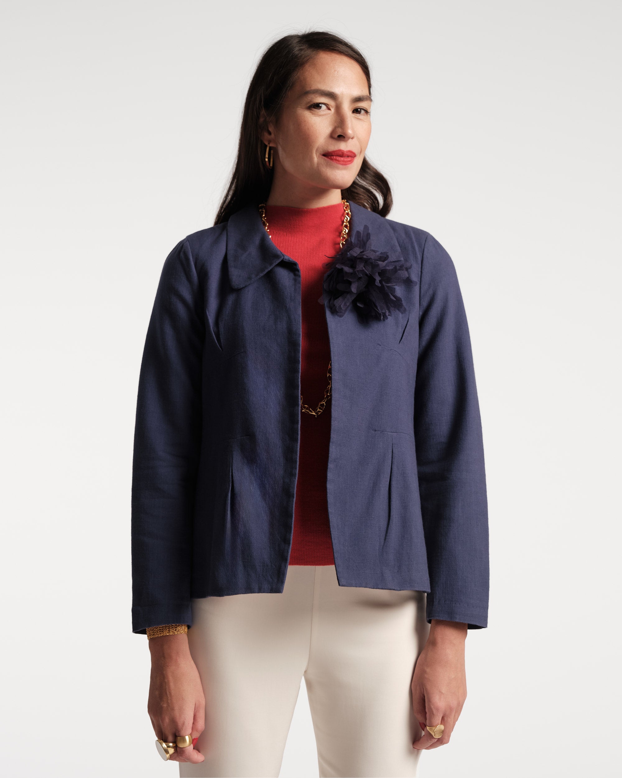 Elle Linen Blazer - Navy Coats & Jackets Frances Valentine