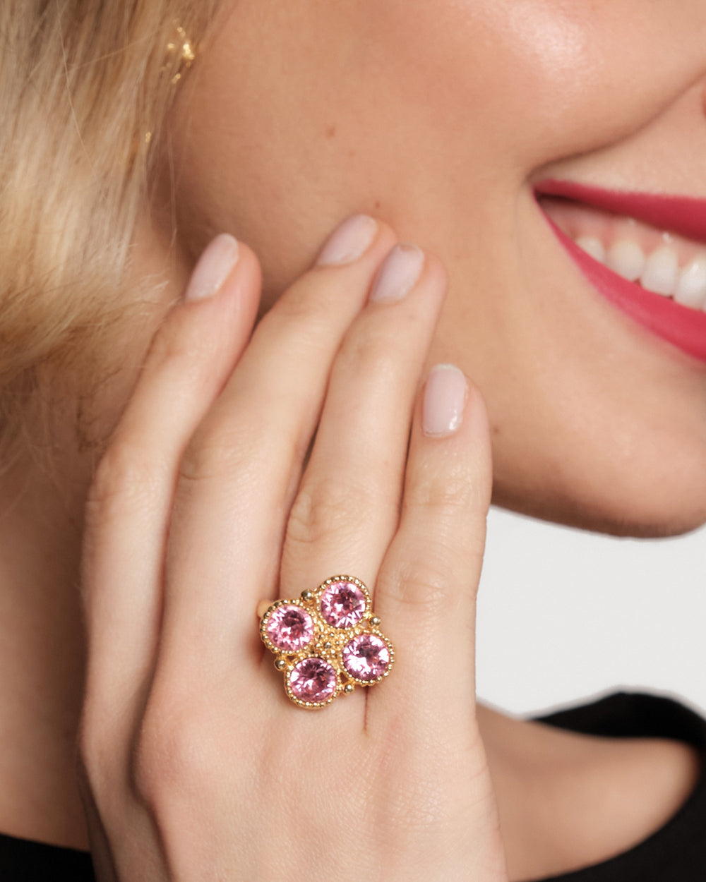 4 Faceted Pink Stone Ring - Pink