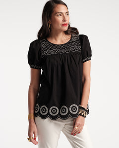 Whit Embroidered Top Black White - Frances Valentine