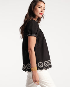 Whit Embroidered Top Black White - Frances Valentine