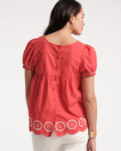 Whit Embroidered Top Red Oyster - Frances Valentine