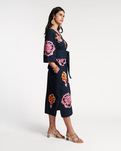 Emi Embroidered Midi Dress Graphic Gerbera Print - Frances Valentine