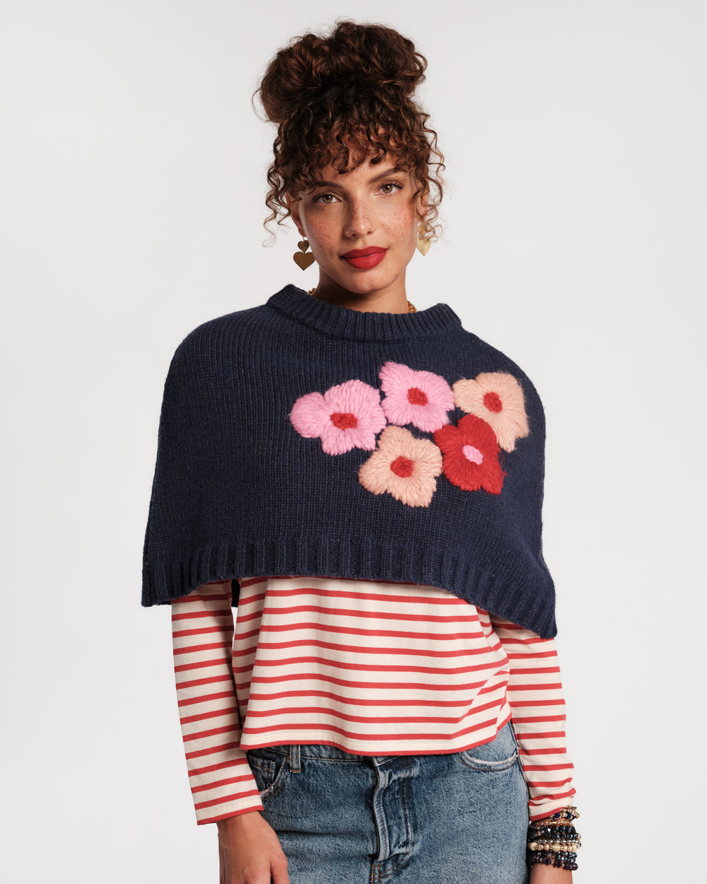 Emma Embroidered Shrug - Navy Sweater Frances Valentine