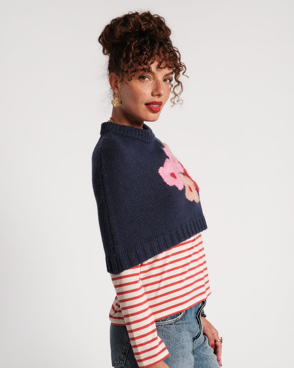 Emma Embroidered Shrug - Navy Sweater Frances Valentine
