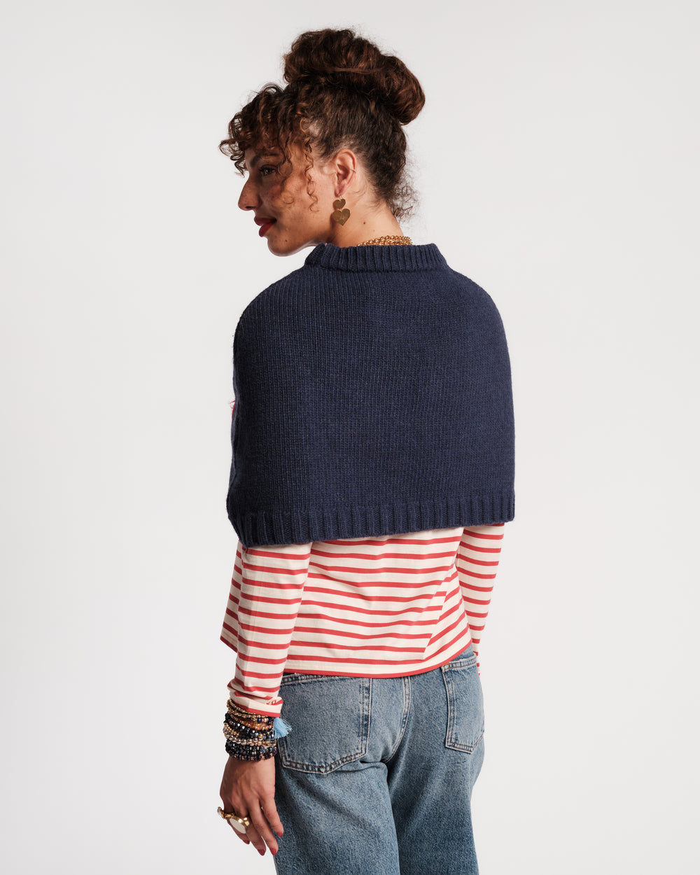 Emma Embroidered Shrug - Navy Sweater Frances Valentine