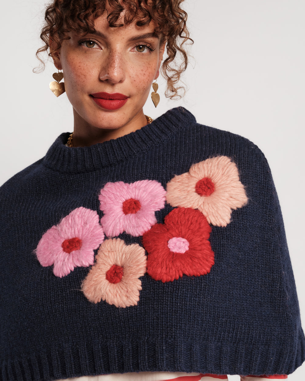 Emma Embroidered Shrug - Navy Sweater Frances Valentine