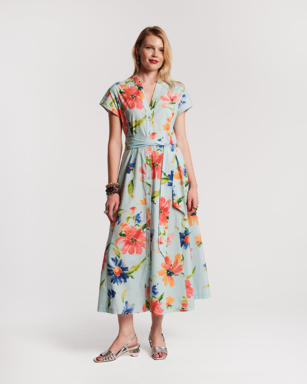 Eve Dress Georgia Print Cotton Poplin Light Blue/Multi Frances Valentine