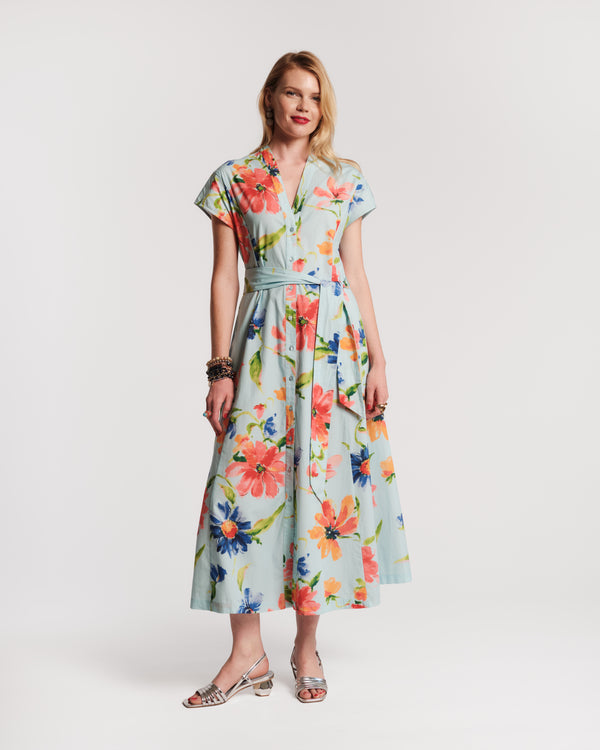 Eve Dress Georgia Print Cotton Poplin Light Blue/Multi Frances Valentine