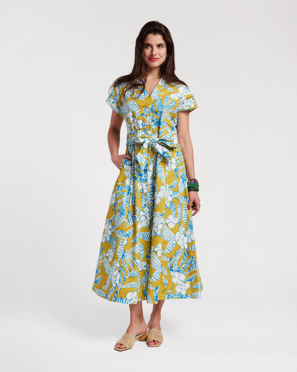 Eve Dress Sketchy Jungle Cotton Poplin Green/Multi - Frances Valentine