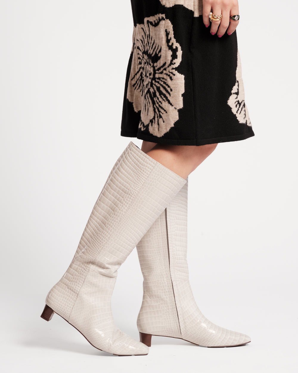 Mackie Boot - Croc Emboss Leather Oyster Boots Frances Valentine
