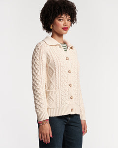 Pima Cotton Fisherman Cardigan Sweater Natural - Frances Valentine