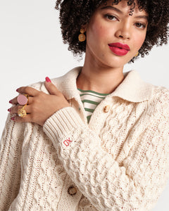 Pima Cotton Fisherman Cardigan Sweater Natural - Frances Valentine