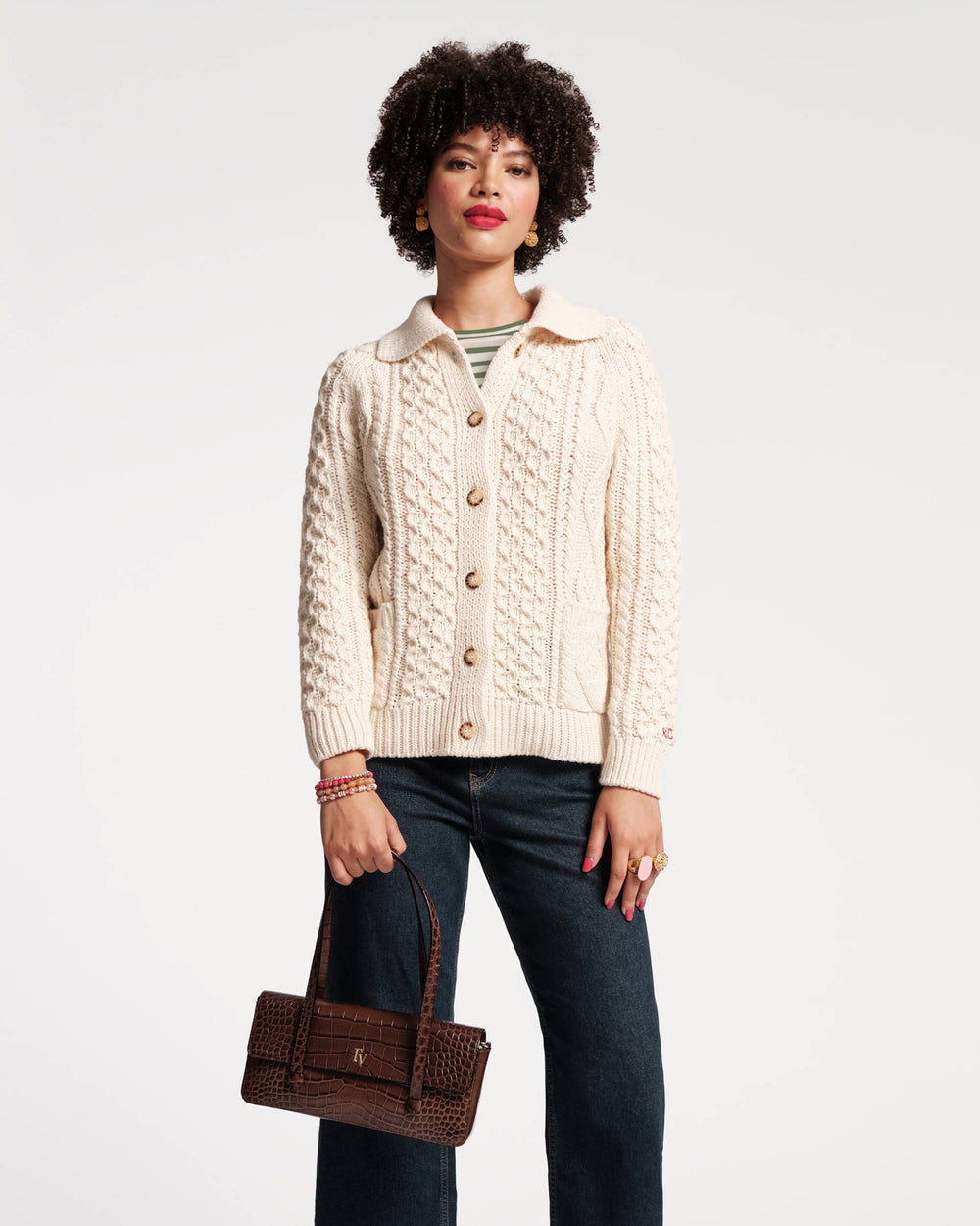 Small Slim Croc Tote Bag - Brown - Frances Valentine