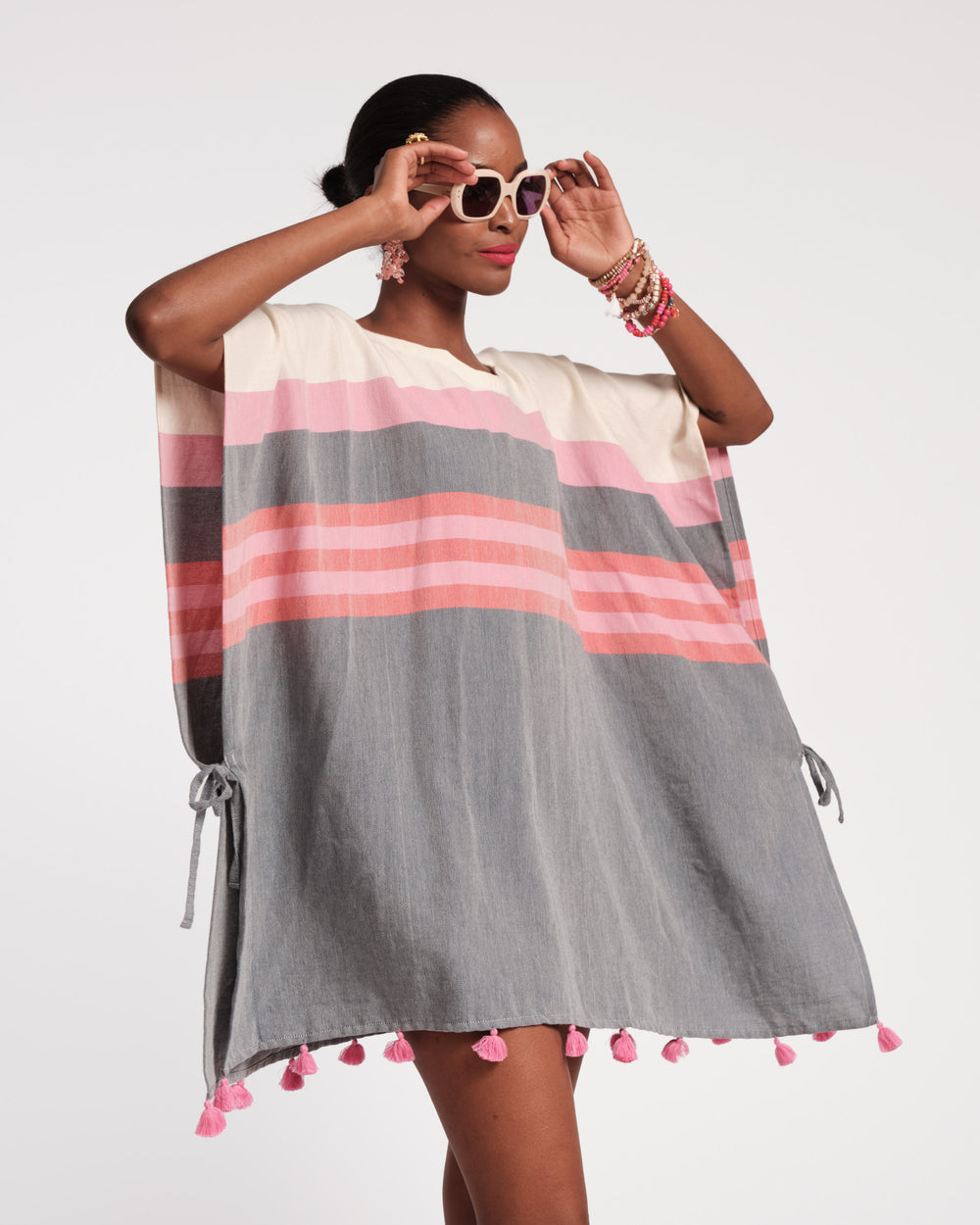 Striped Cotton Poncho Poncho Frances Valentine