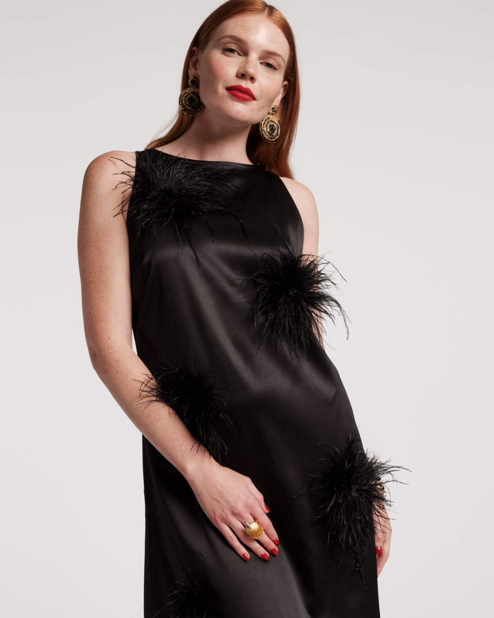 Francesca Feather Maxi Dress - Black/Black - Frances Valentine