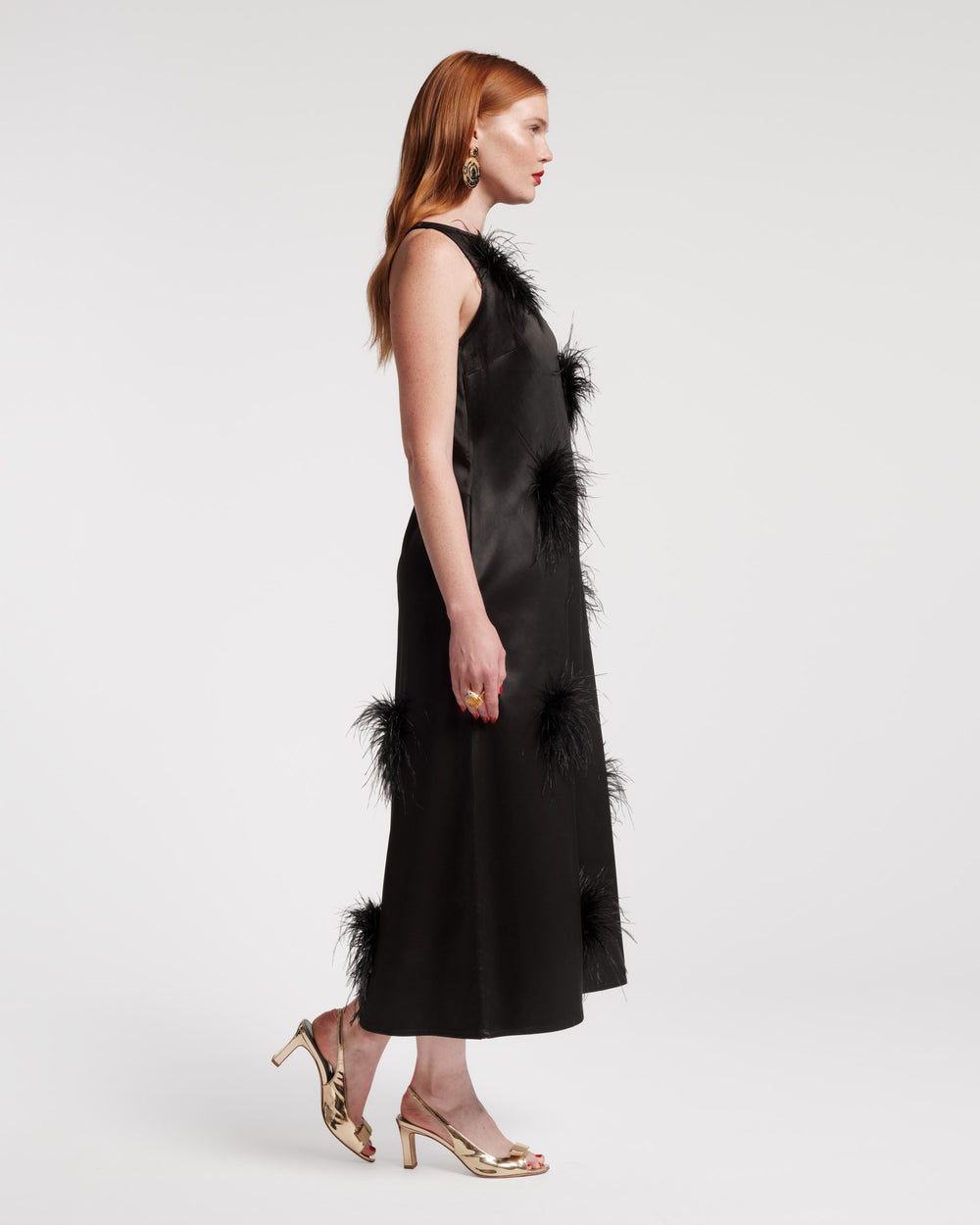 Francesca Feather Maxi Dress - Black/Black - Frances Valentine