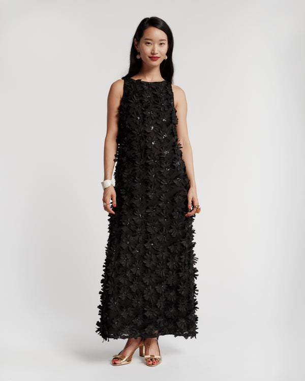 Francesca Maxi Dress - Daisy Applique Black Dresses Frances Valentine