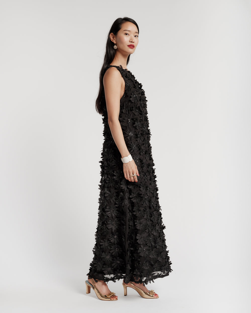 Francesca Maxi Dress - Daisy Applique Black Dresses Frances Valentine