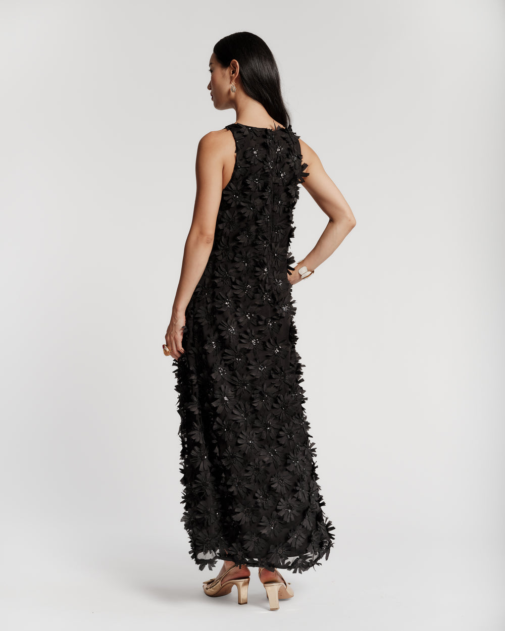 Francesca Maxi Dress - Daisy Applique Black Dresses Frances Valentine
