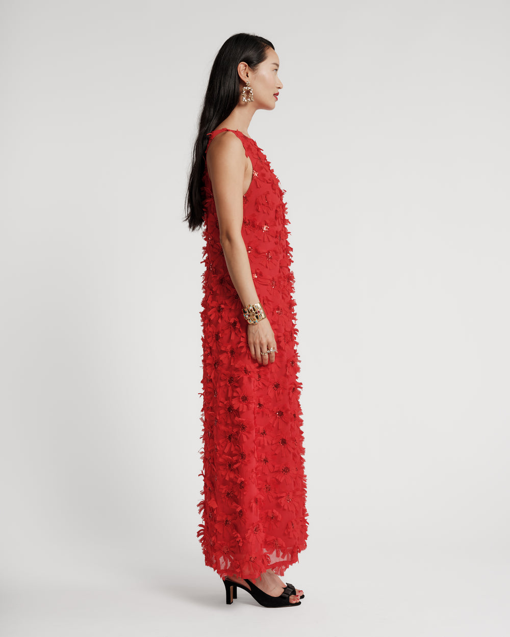 Francesca Maxi Dress - Daisy Applique Red Dresses Frances Valentine