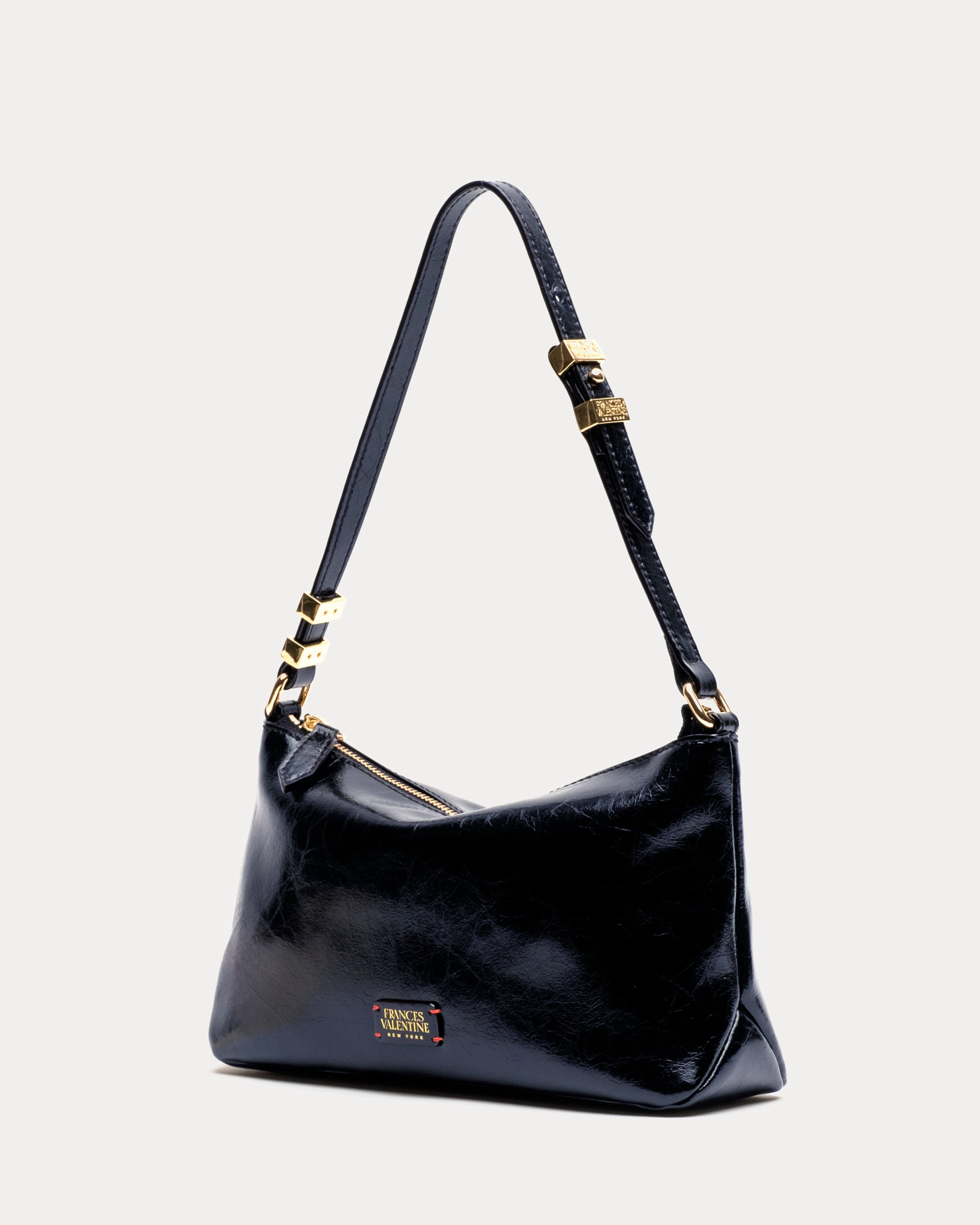Freddie Shoulder Bag - Crinkled Leather Navy – Frances Valentine