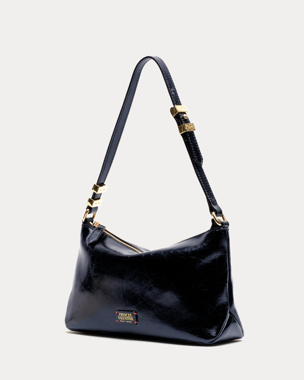 Freddie Shoulder Bag - Crinkled Leather Navy - Frances Valentine