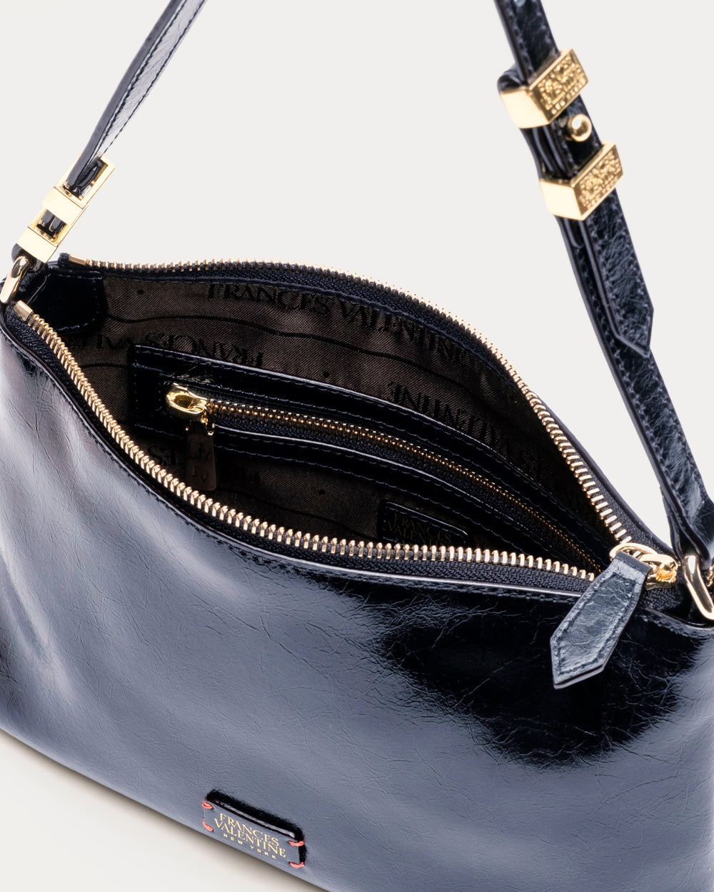 Freddie Shoulder Bag - Crinkled Leather Navy - Frances Valentine