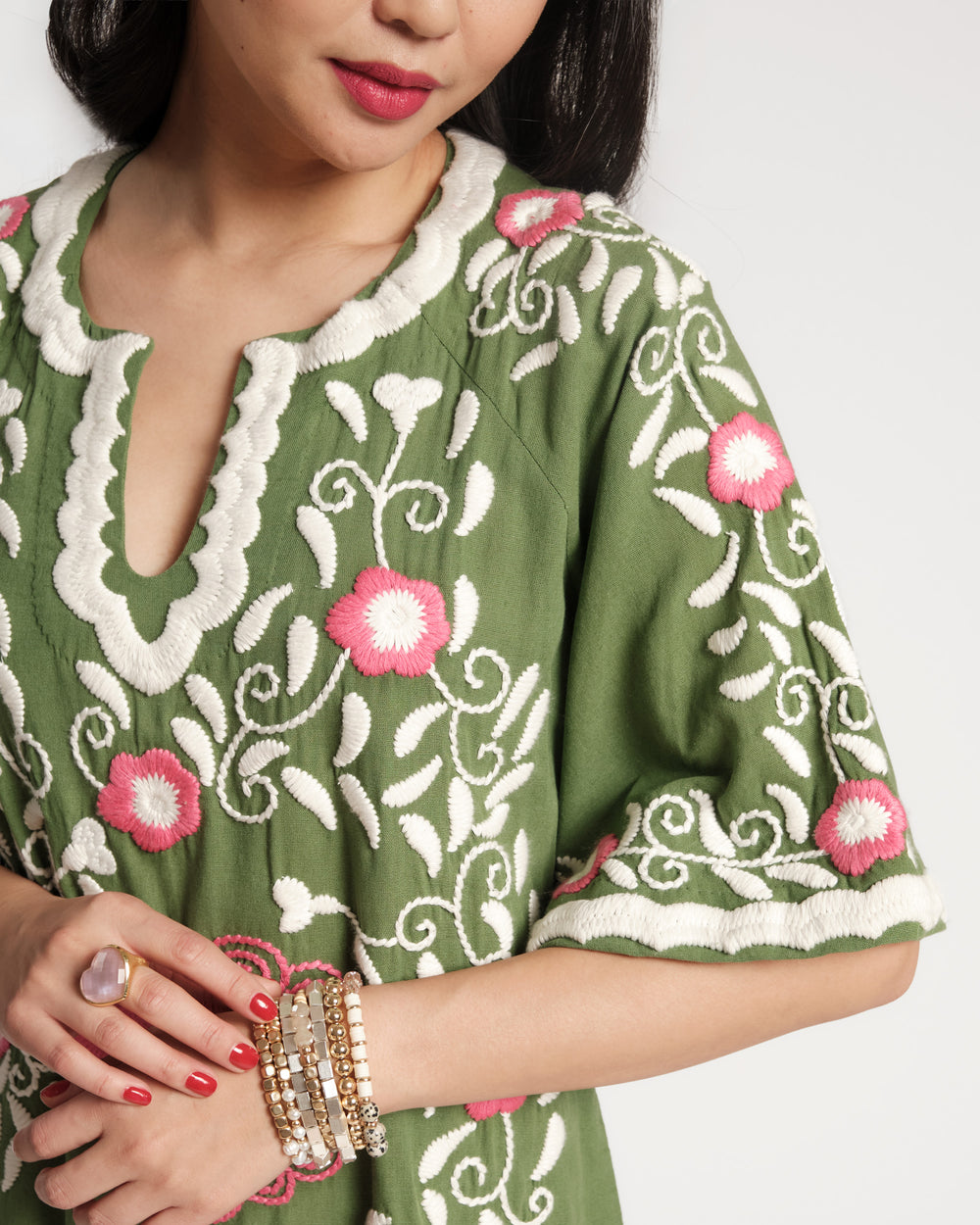 Embroidered Peacock Charming Caftan - Green Caftan Frances Valentine
