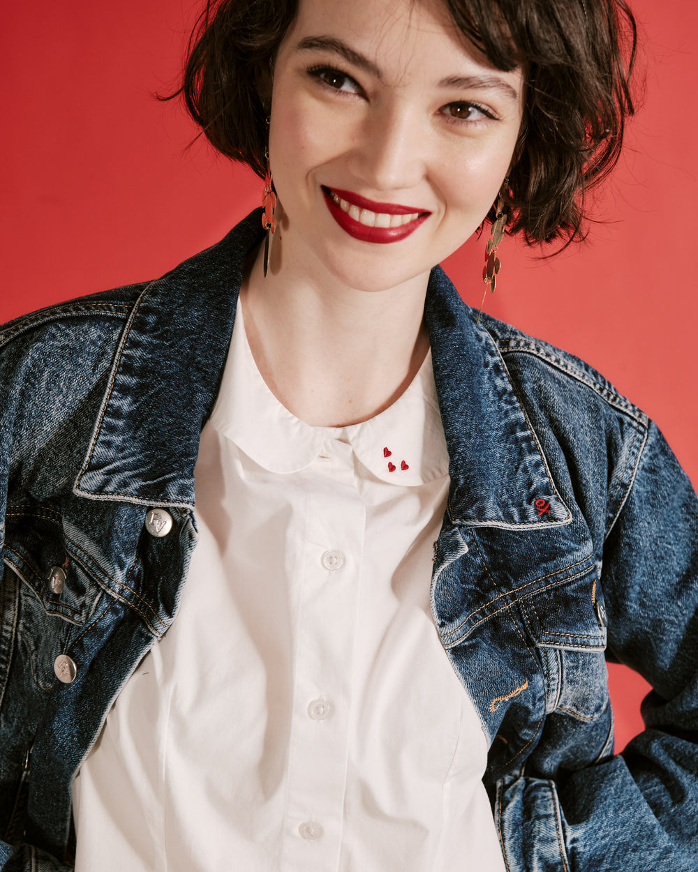 Louise Heart Collar Shell - White Tops Frances Valentine