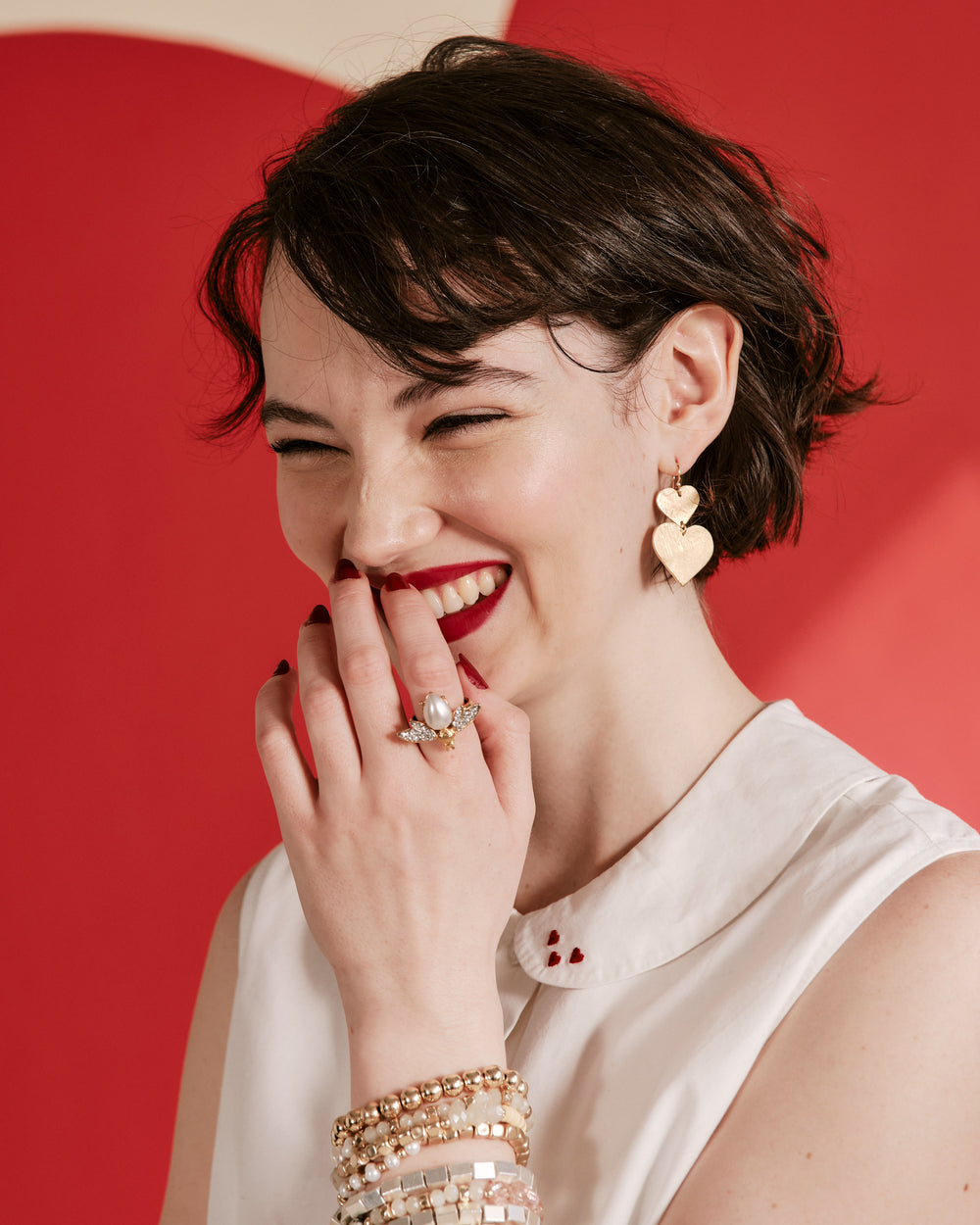 Louise Heart Collar Shell - White Tops Frances Valentine