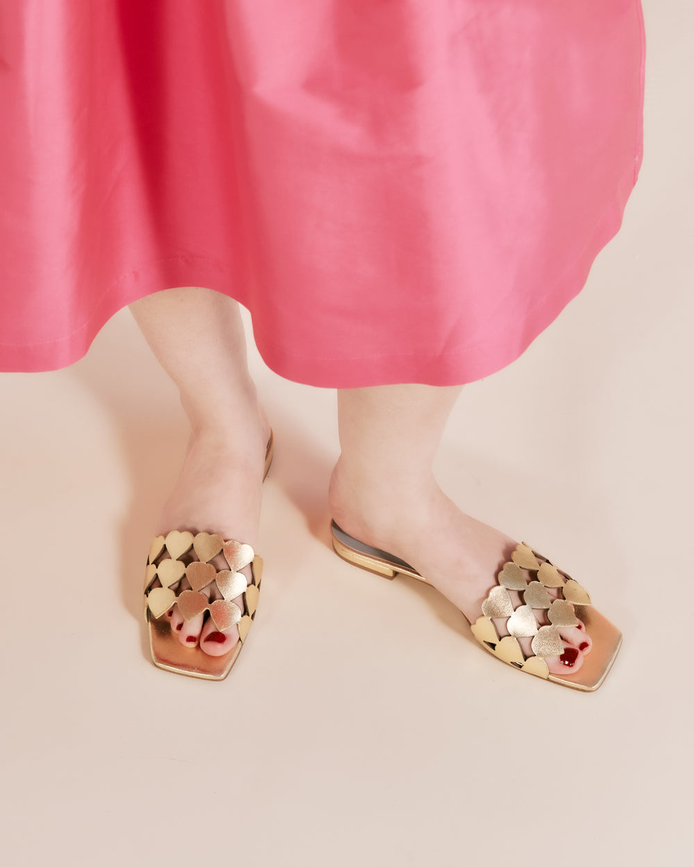 Flat Heart Slide - Gold Flats Frances Valentine